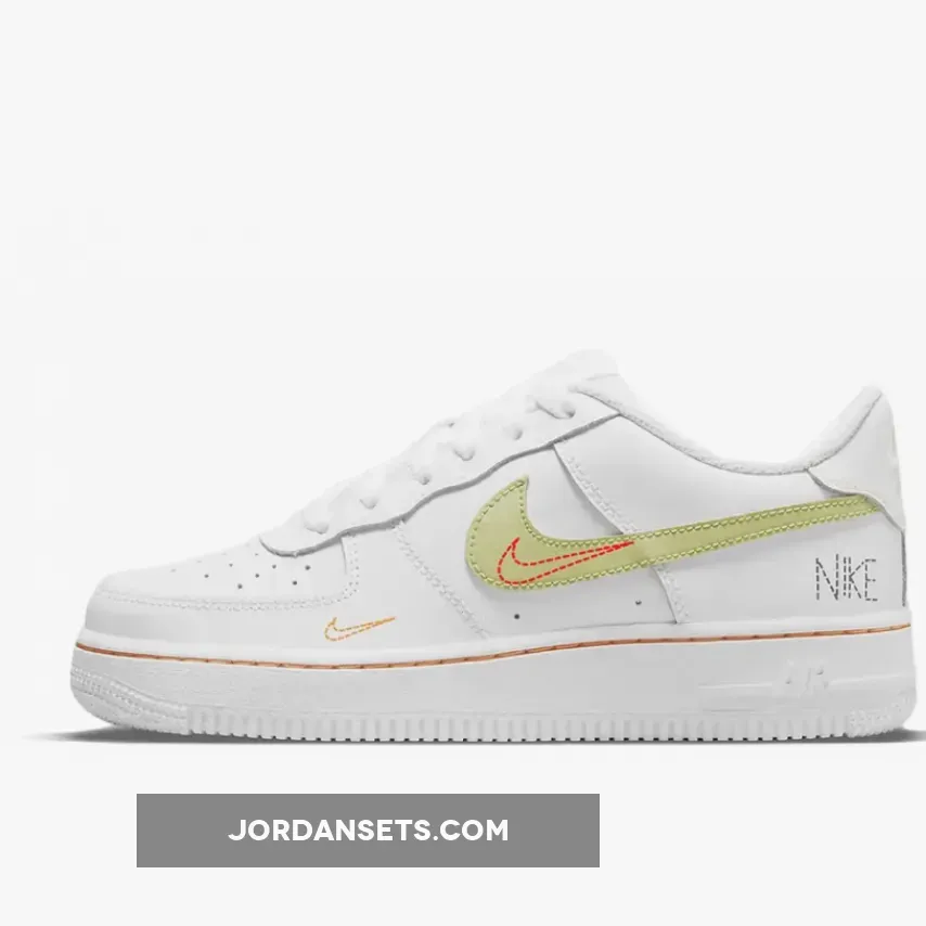 Nike Air Force 1 LV8 GS Multi Swoosh White Bright Crimson For Womens DN8000-100 air force 1 lime ice
