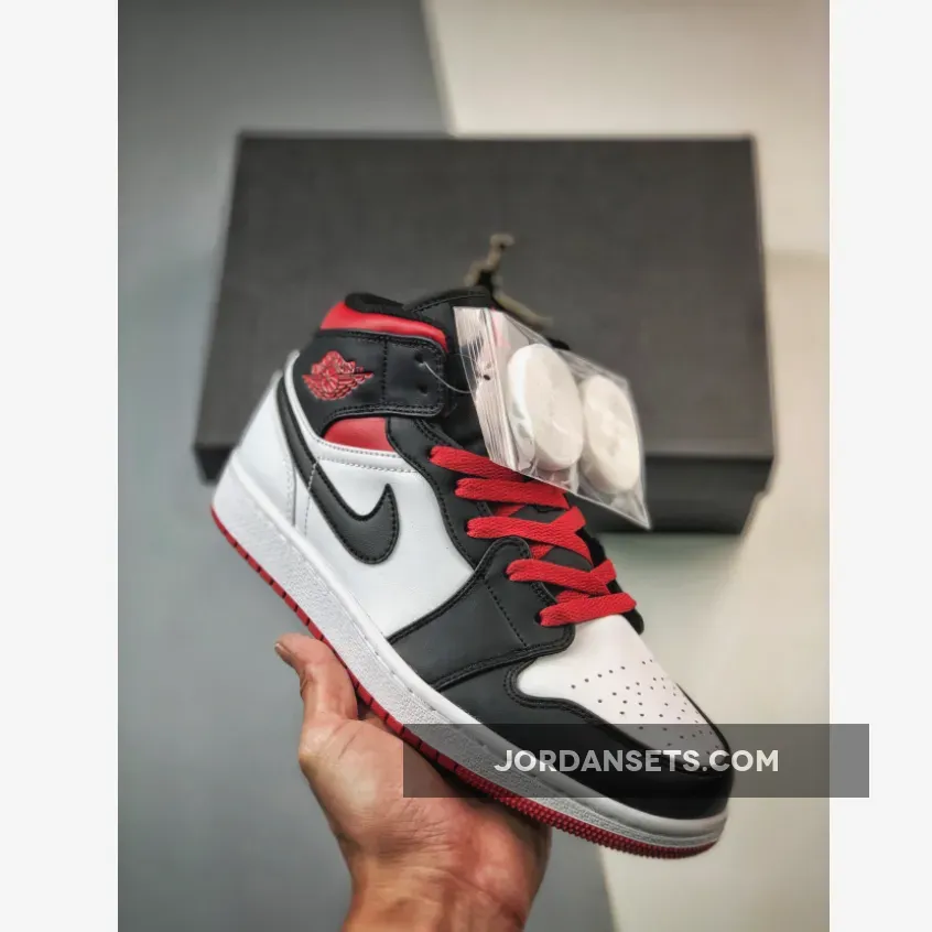 Air Jordan 1 Mid 'Black Toe' White/Gym Red-Black DQ8423-106 For Sale