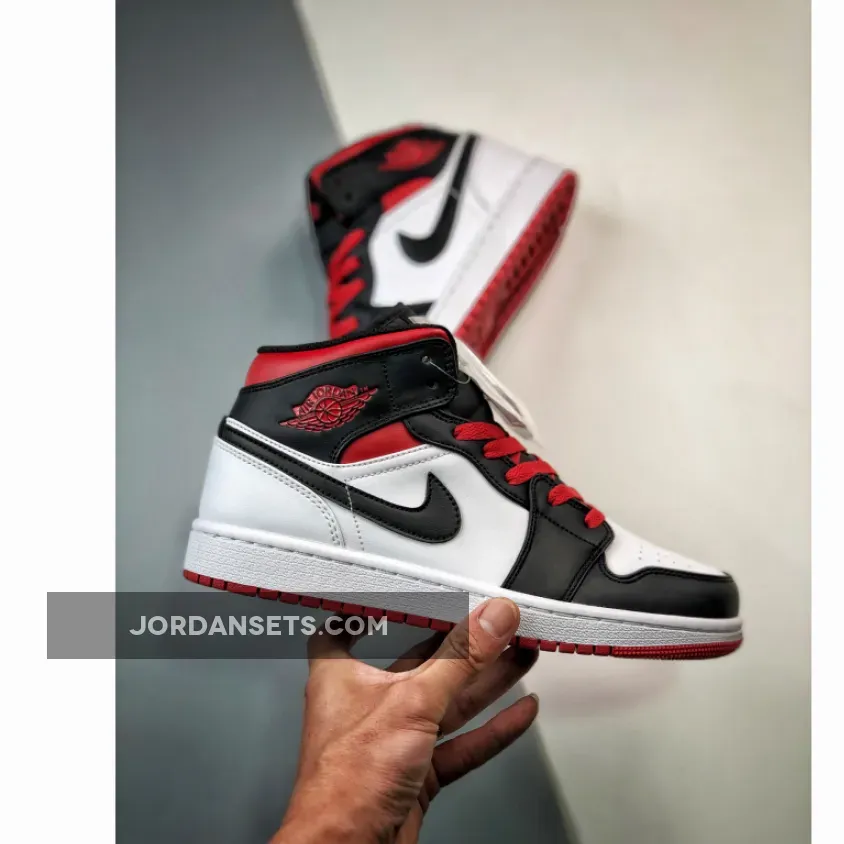 Air Jordan 1 Mid 'Black Toe' White/Gym Red-Black DQ8423-106 For Sale
