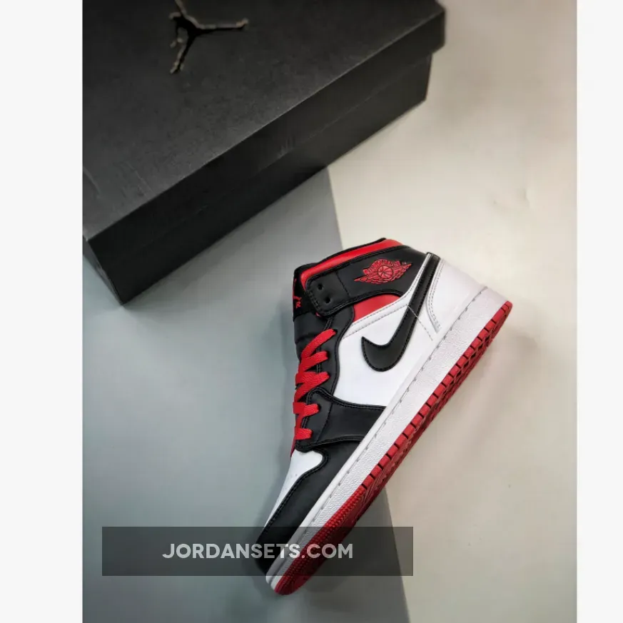 Air Jordan 1 Mid 'Black Toe' White/Gym Red-Black DQ8423-106 For Sale