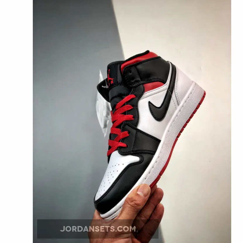 Air Jordan 1 Mid 'Black Toe' White/Gym Red-Black DQ8423-106 For Sale