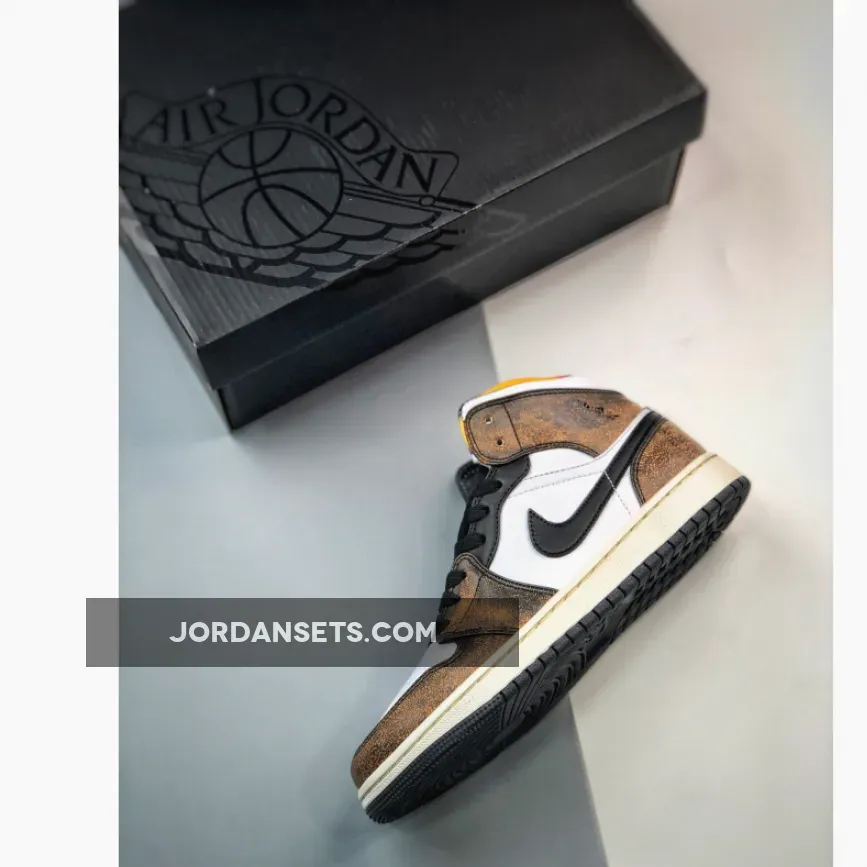 Air Jordan 1 Mid 'Wear Away' Black/Taxi-White-Sail #air jordan 1 mid taxi