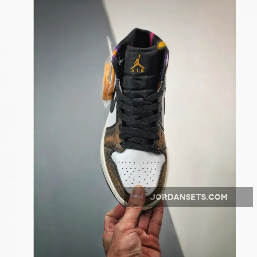 Air Jordan 1 Mid 'Wear Away' Black/Taxi-White-Sail #air jordan 1 mid taxi