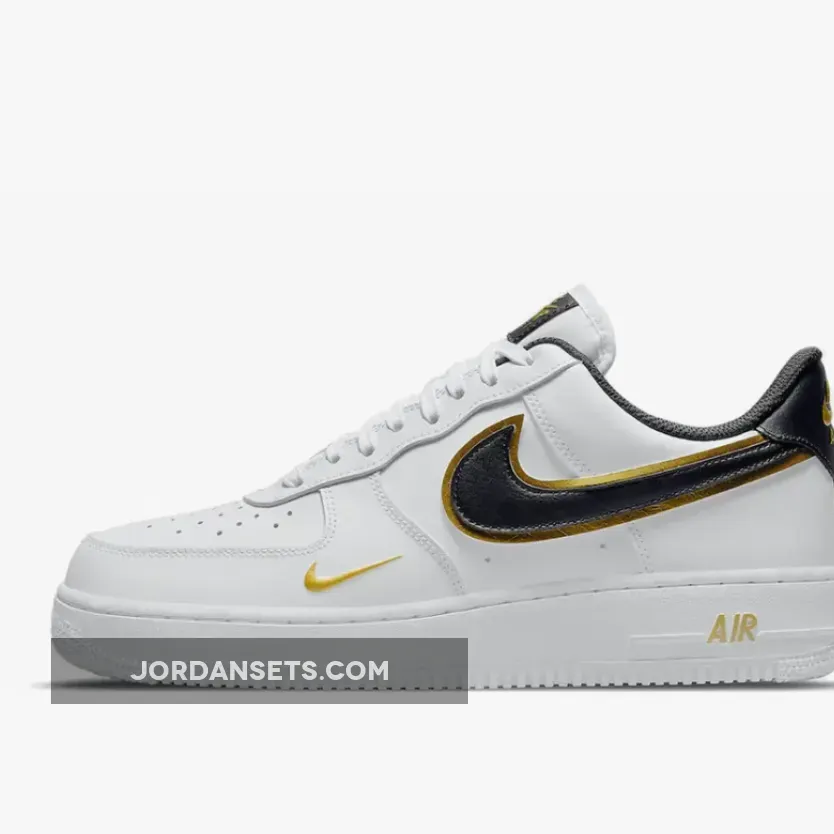 Nike Air Force 1 Black Gold Double Swoosh DA8481-100 #black and gold air force 1