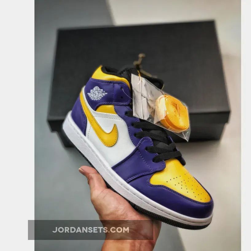 Air Jordan 1 Mid "Lakers" Dark Concord/Taxi-White-Black | AJ1 LAKERS