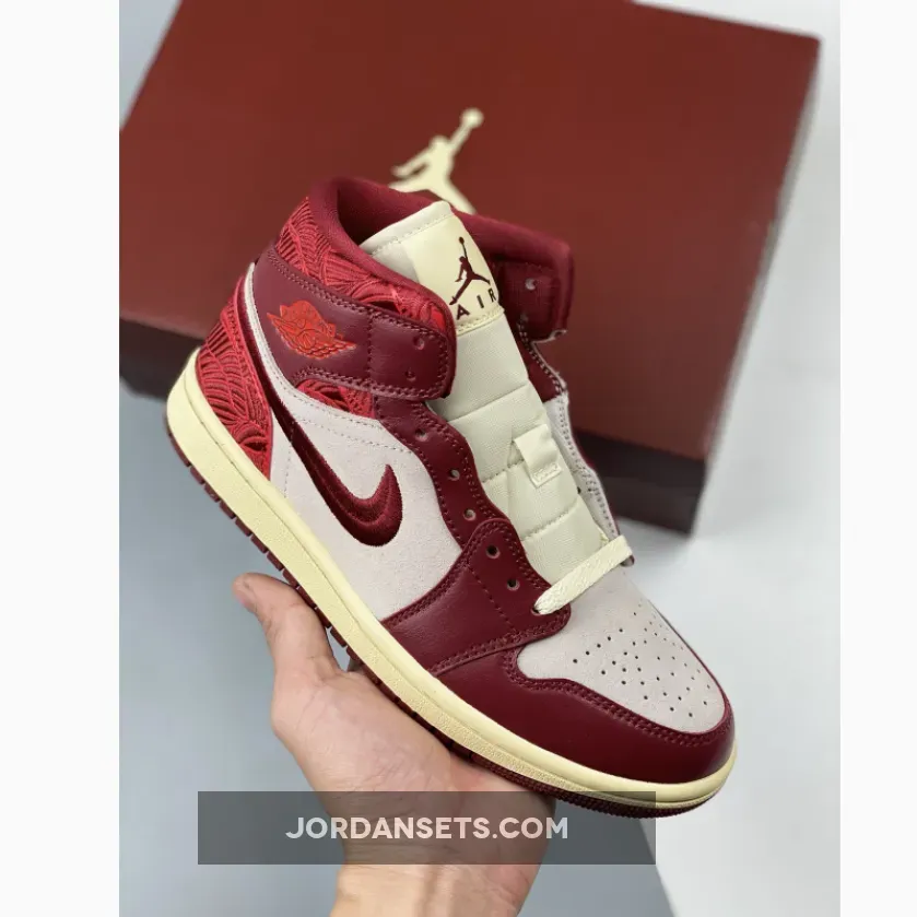 Air Jordan 1 Mid SE WMNS 'Tiki Leaf' Team Red/University Red-Sail-Muslin - jordons red