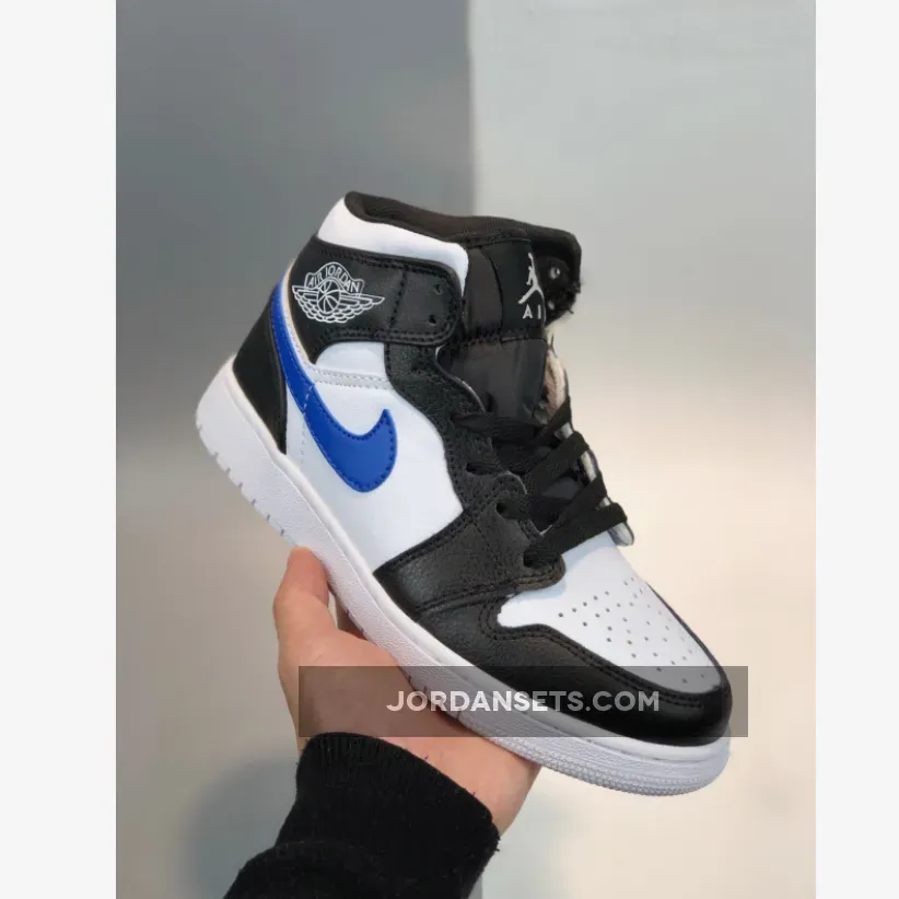 Air Jordan 1 Multicolor Swoosh - Air Jordan 1 Mid GS 'Multi Swoosh' Black/White 554725-052