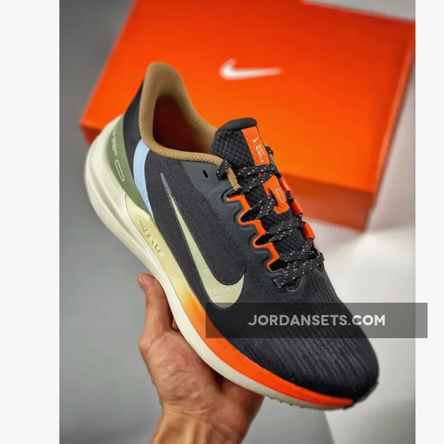 Nike Air Winflo 9 Black Green Safety Orang DX6040-071 - nike air winflo 9 shield black
