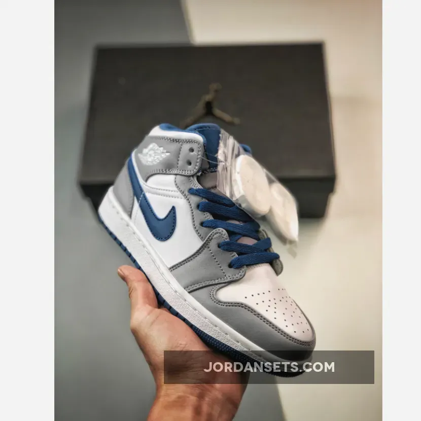 Air Jordan 1 Mid White True Blue Grey DQ8426-014 - jordan 1s gray and white