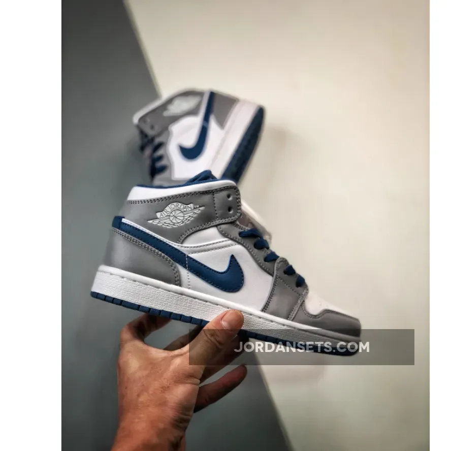 Air Jordan 1 Mid White True Blue Grey DQ8426-014 - jordan 1s gray and white