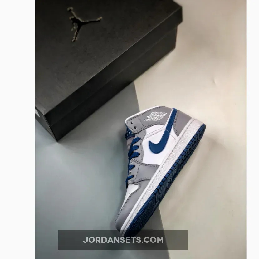 Air Jordan 1 Mid White True Blue Grey DQ8426-014 - jordan 1s gray and white
