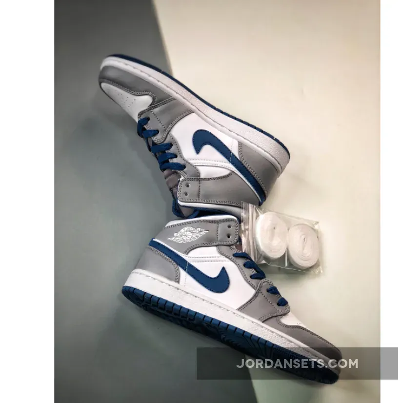 Air Jordan 1 Mid White True Blue Grey DQ8426-014 - jordan 1s gray and white