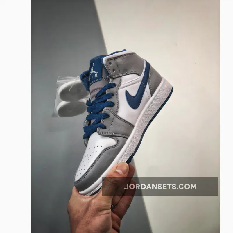 Air Jordan 1 Mid White True Blue Grey DQ8426-014 - jordan 1s gray and white