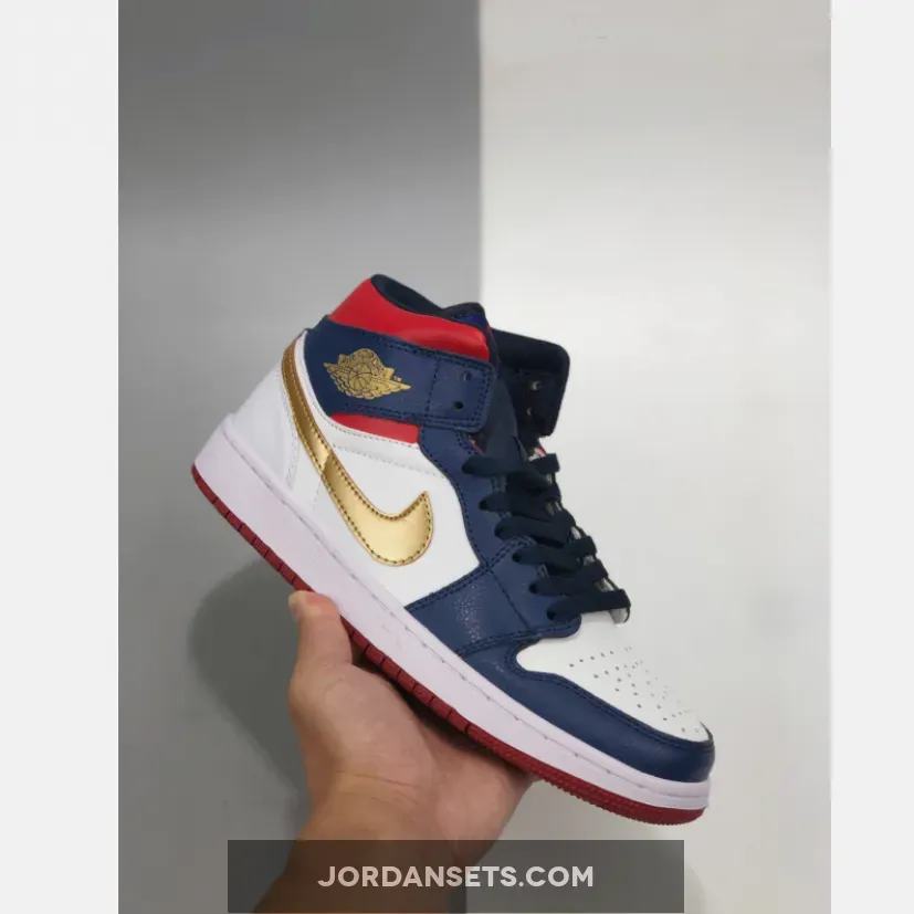 Air Jordan 1 Mid 'Olympic' White Navy Gold / olympic jordan 1