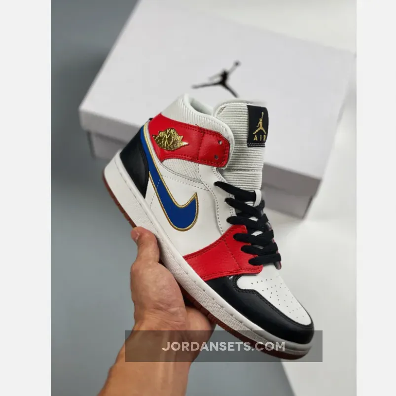 Air Jordan 1 Mid Sail Red Black Blue Gold DC1426-100 / Red Black Blue Jordan 1