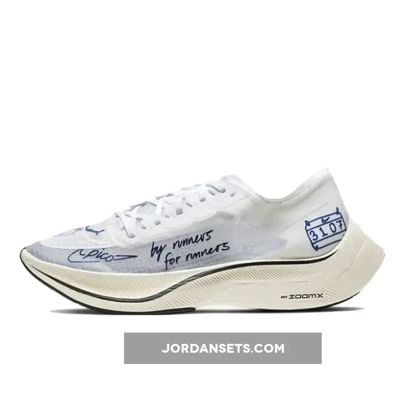 Nike ZoomX VaporFly NEXT% White/Team Royal-Orange Peel blue ribbon sports