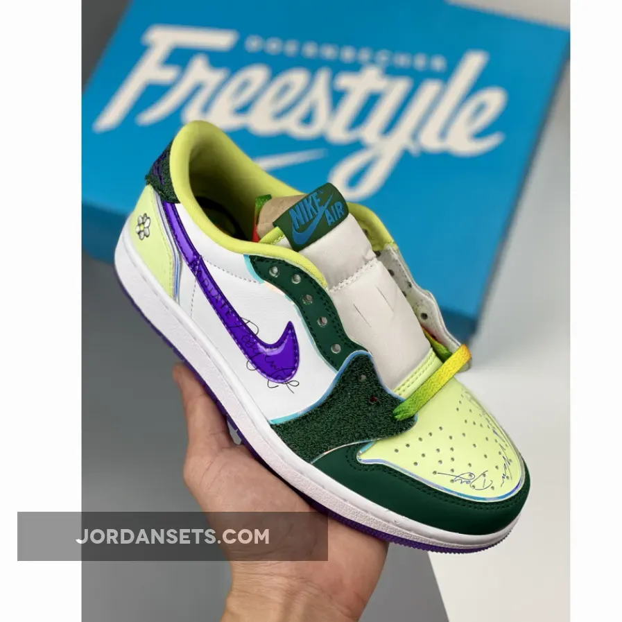 Air Jordan 1 Low 'Doernbecher' Gorge Green/Court Purple-White-Barely Volt - doernbecher 1