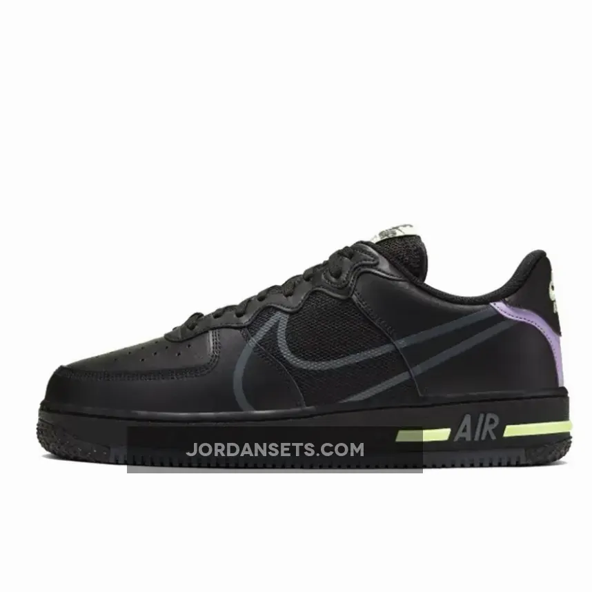Nike Air Force 1 React Anthracite/Violet Star-Barely Volt CD4366-001 - ms x