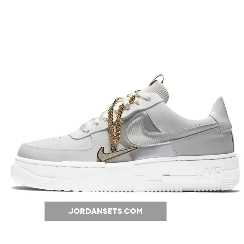 Nike Air Force 1 Pixel Grey Gold Chains DC1160-100 / air force 1 white with gold chain