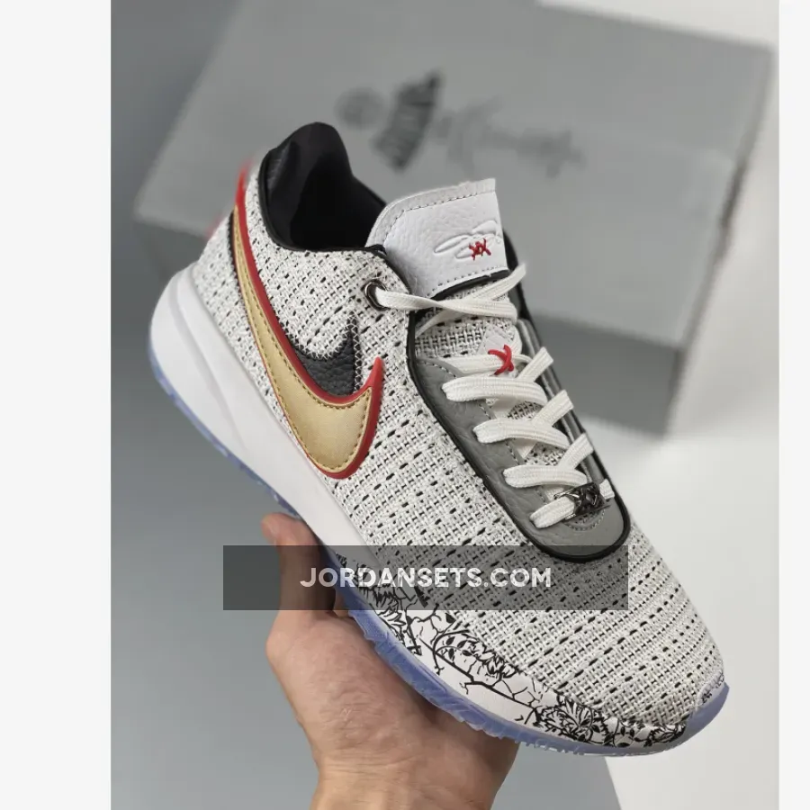 Nike LeBron 20 'The Debut' White/Metallic Gold-Black-University Red-Wolf Grey #lebron 20 white