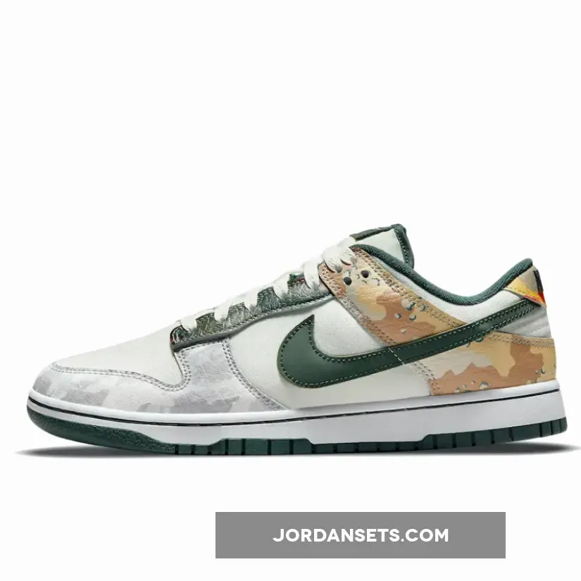 Nike Dunk Low 'Sail Multi Camo' Vintage Green-Total Orange-White #nike dunk multi camo
