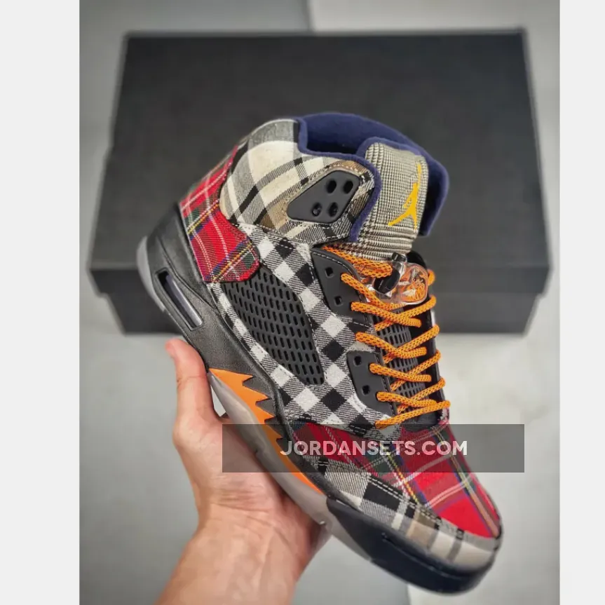 Air Jordan 5 "Plaid" Black/Total Orange-Dark Obsidian | SUEDE JORDAN 5