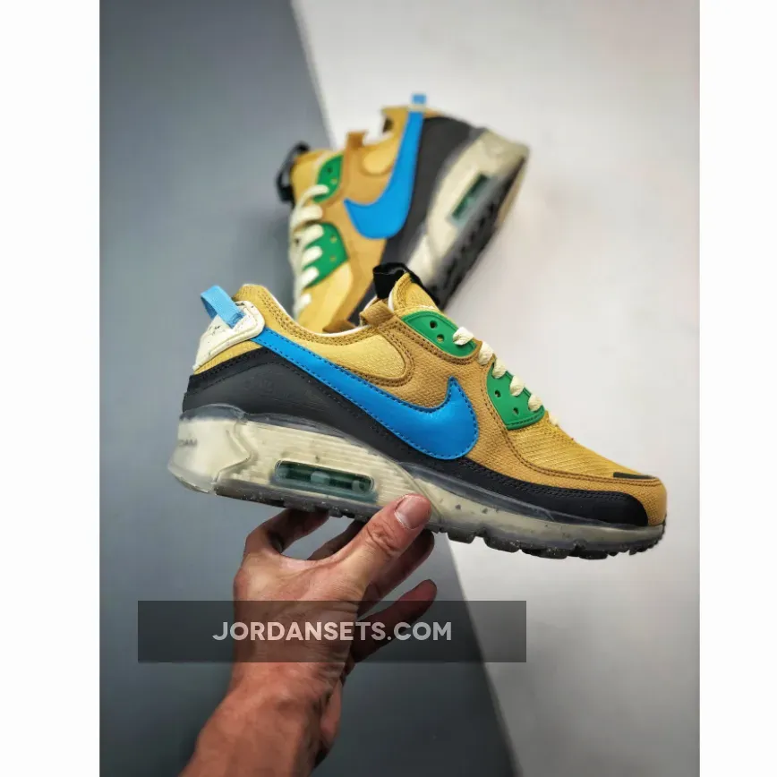 Nike Air Max 90 Terrascape Wheat Gold Blue DQ3987-700 - blue and gold nike air max
