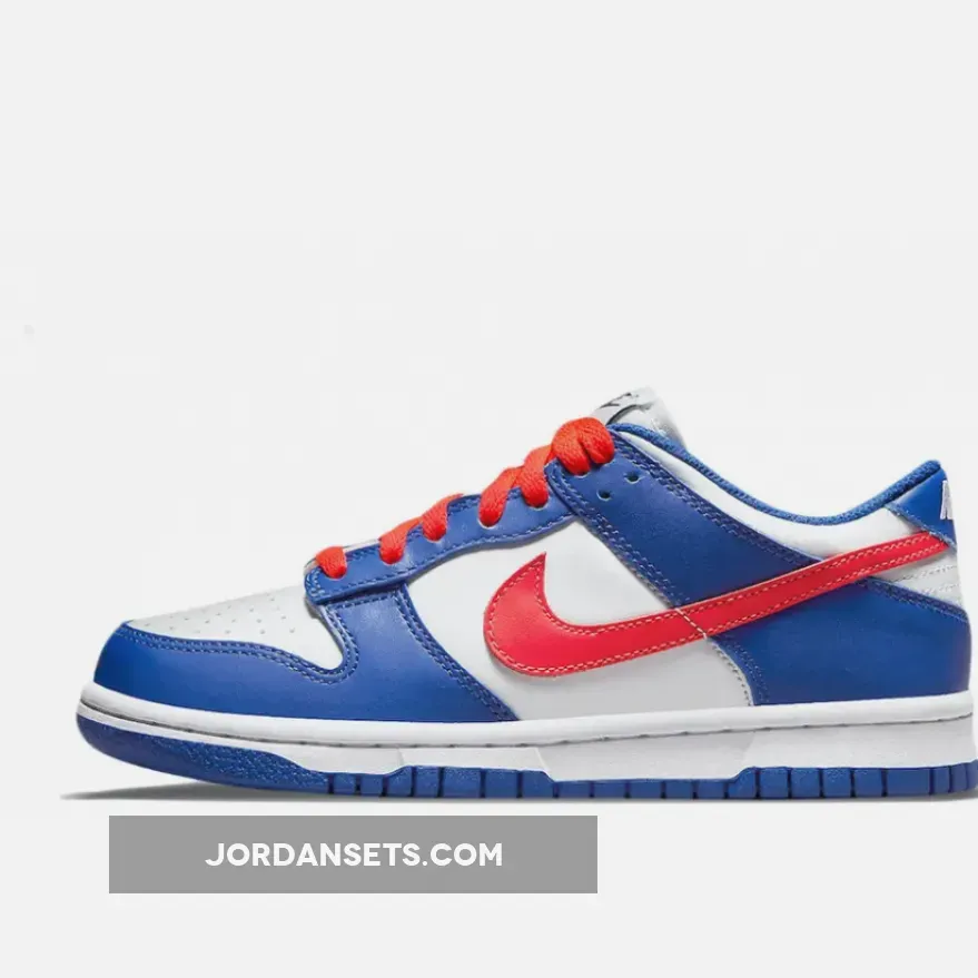 Nike Dunk Low 'Mismatched Swooshes' White Blue Crimson - game royal crimson shirt