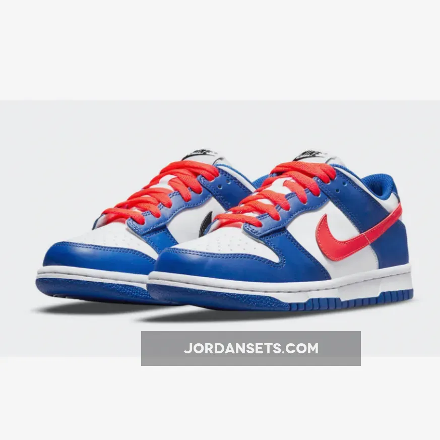 Nike Dunk Low 'Mismatched Swooshes' White Blue Crimson - game royal crimson shirt