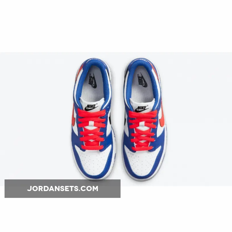 Nike Dunk Low 'Mismatched Swooshes' White Blue Crimson - game royal crimson shirt