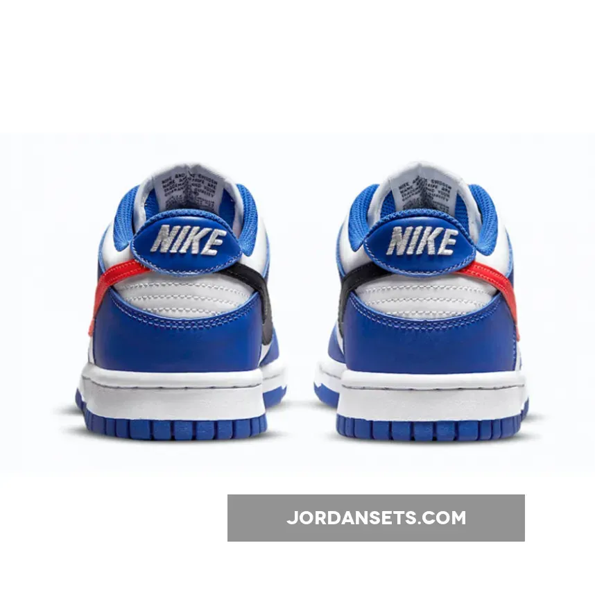 Nike Dunk Low 'Mismatched Swooshes' White Blue Crimson - game royal crimson shirt