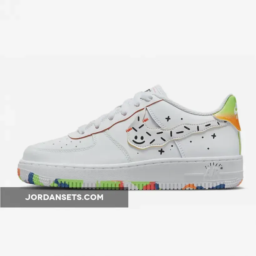 Nike Air Force 1 Low GS Kids Drawing White DV1366-111 #off white orange sneakers