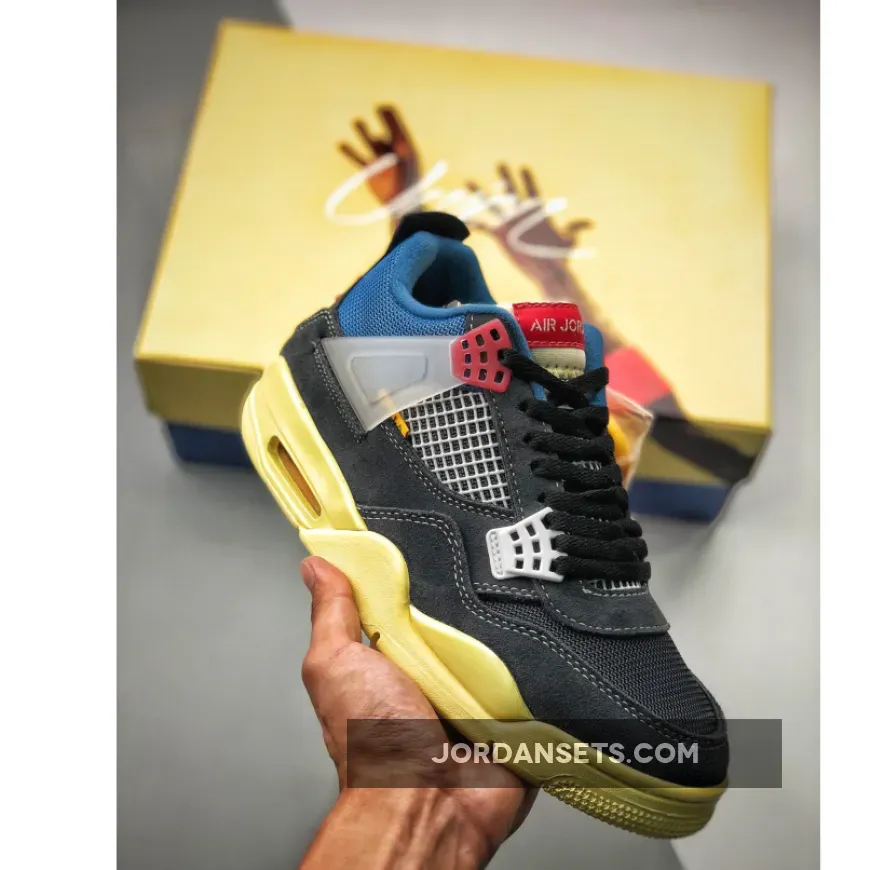 Online Sale Union X Air Jordan 4 Off Noir/Brigade Blue-Dark Smoke Grey-Light Fusion Red