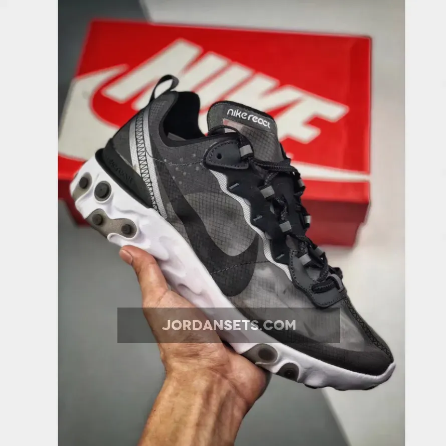 Nike React Element 87 Anthracite Black - Nike React Element 87 Black White For Womens AQ1090-001