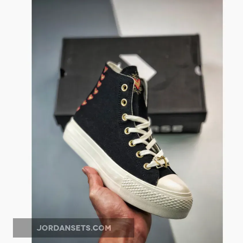 Converse Chuck Taylor Lift Platform High Hearts Black #platforms with hearts