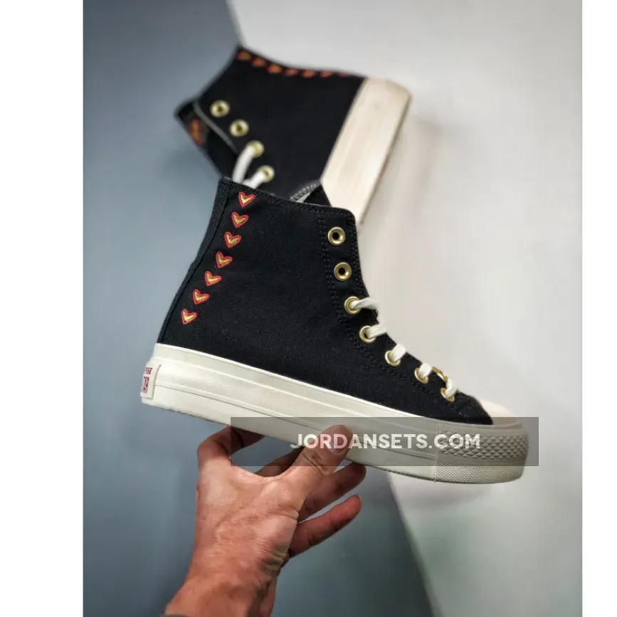 Converse Chuck Taylor Lift Platform High Hearts Black #platforms with hearts