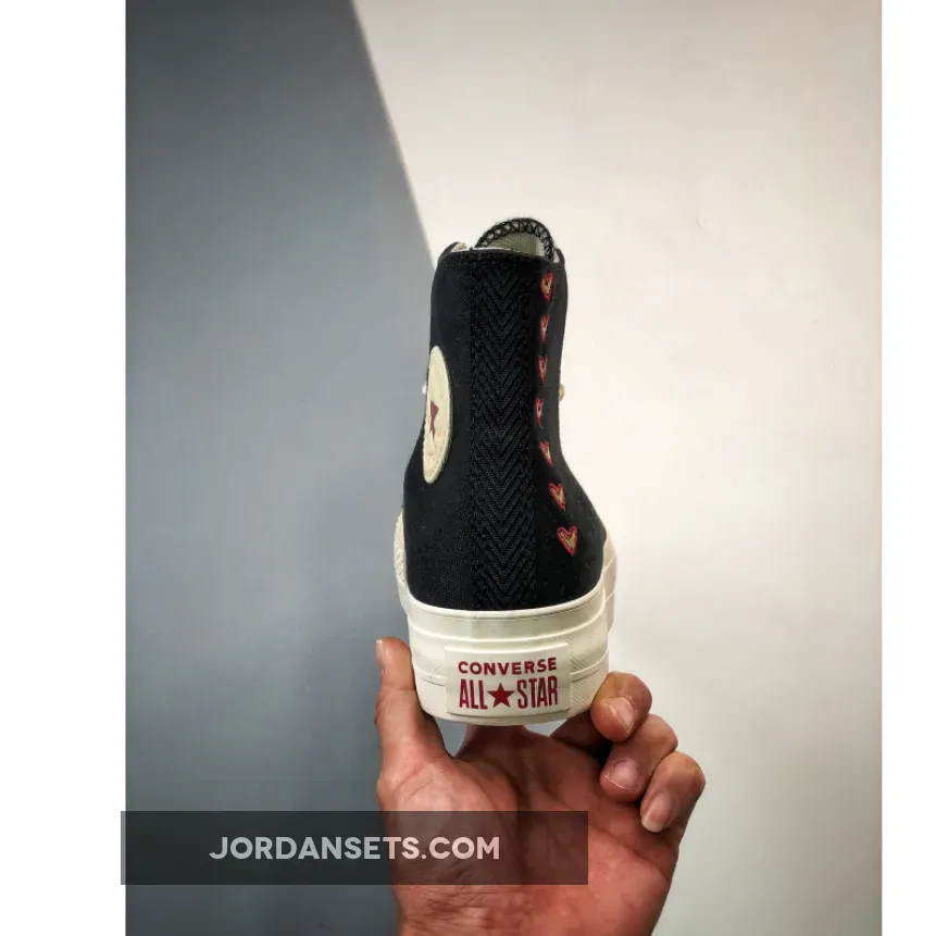 Converse Chuck Taylor Lift Platform High Hearts Black #platforms with hearts