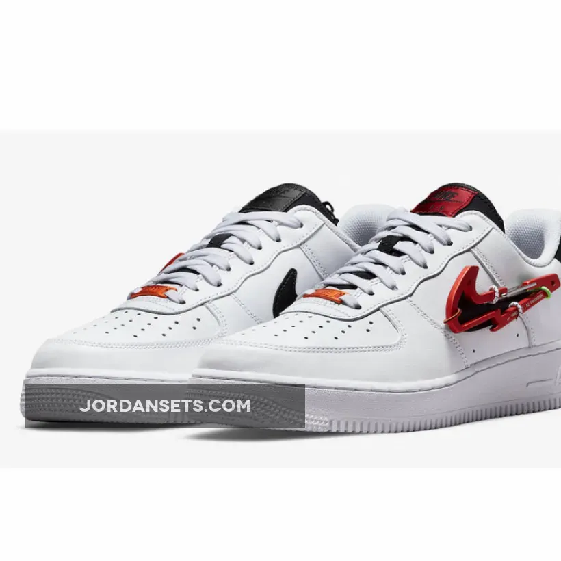 Nike Air Force 1 Low 'Carabiner Swoosh' White/Black-Red #nike air force 1 carabiner swoosh