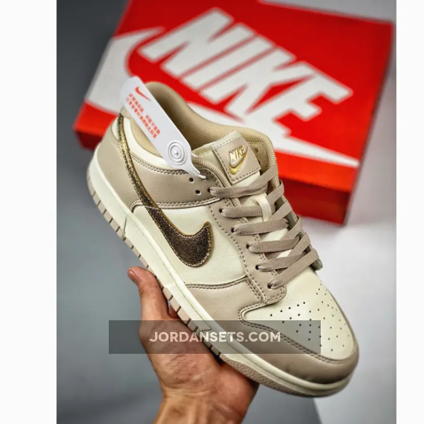 Nike Dunk Low Gold Swoosh White/Tan-Gold nike dunk low golden