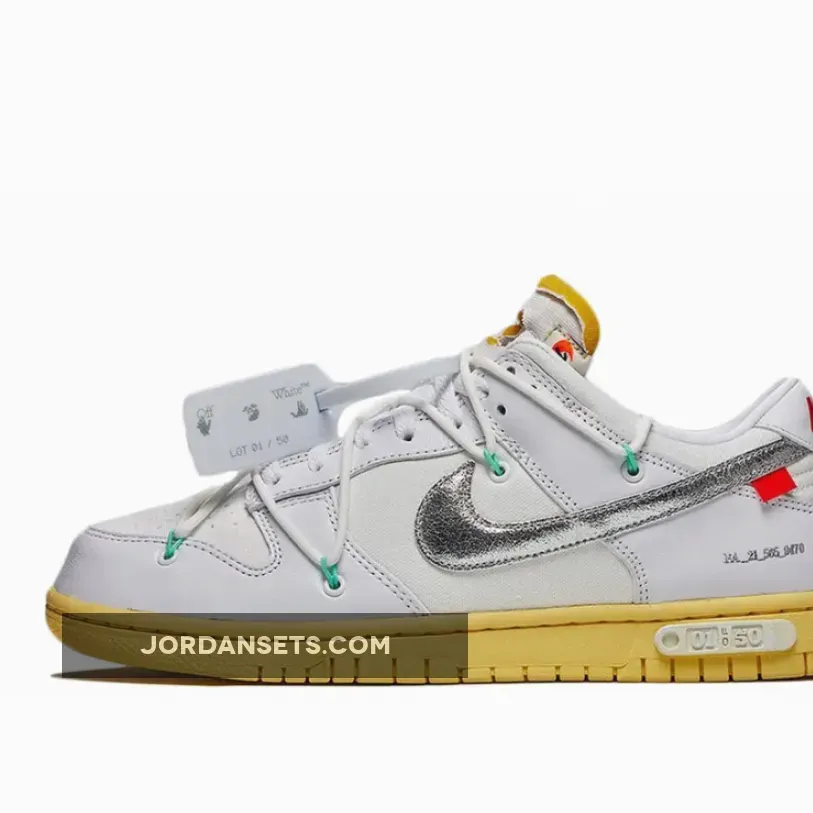 Off-White x Nike Dunk Low '01 of 50' White Silver - nike dunks lot 1