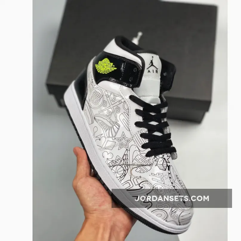 Air Jordan 1 Mid 'DIY' White/White/Black-Volt Diy Jordan 1 DC4099-100