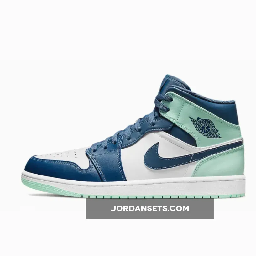 Air Jordan 1 Mid 'Blue Mint' White/Navy-Blue Mint 554724-413 - blue green jordan 1