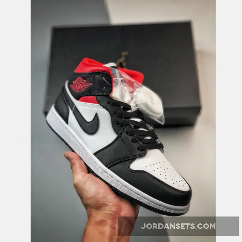 Air Jordan 1 Mid Black/Gym Red-Sail #gym red jordan 1 mids