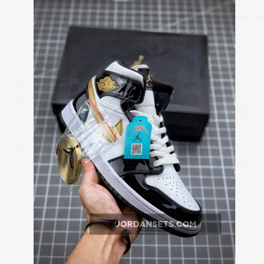 Air Jordan 1 Mid Patent 'Black Gold' Jordan 1 Mid Black Gold 852542-007