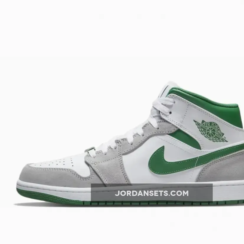 Air Jordan 1 Mid White Grey Pine Green DC7294-103 jordans green and white