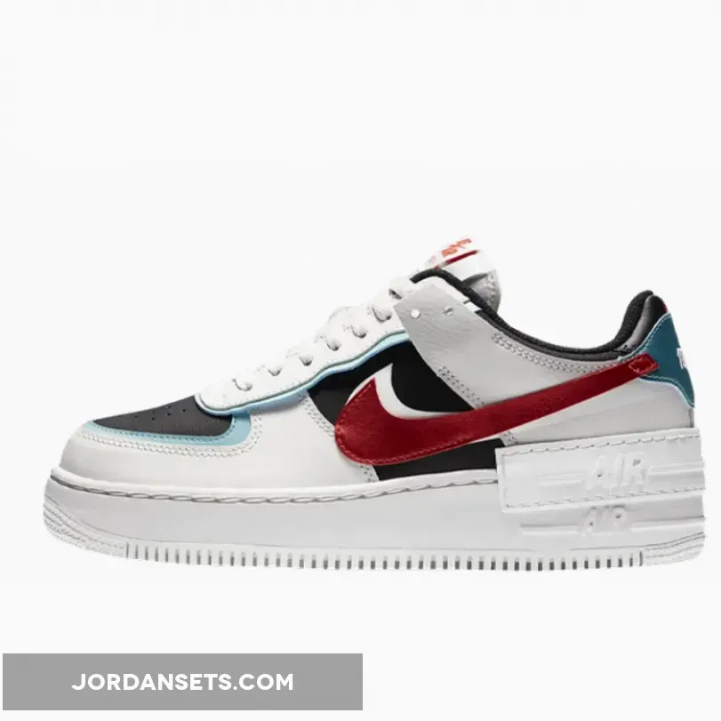 Nike Air Force 1 Shadow White/Bleached Aqua-Black-Chile Red DA4291-100 #nike red black and white