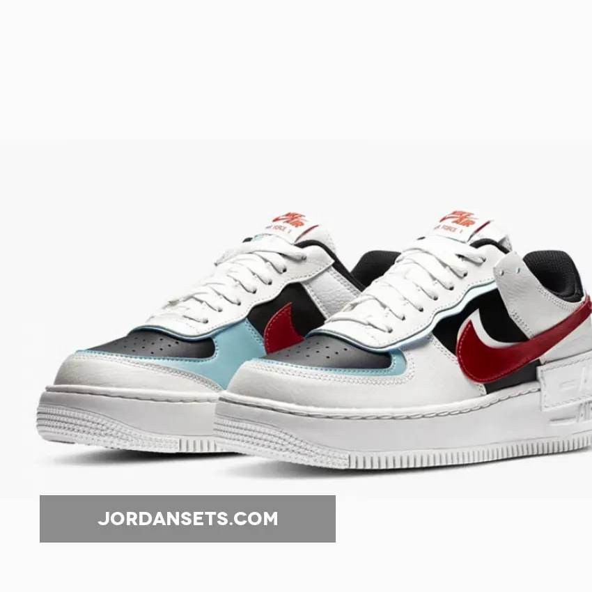 Nike Air Force 1 Shadow White/Bleached Aqua-Black-Chile Red DA4291-100 #nike red black and white