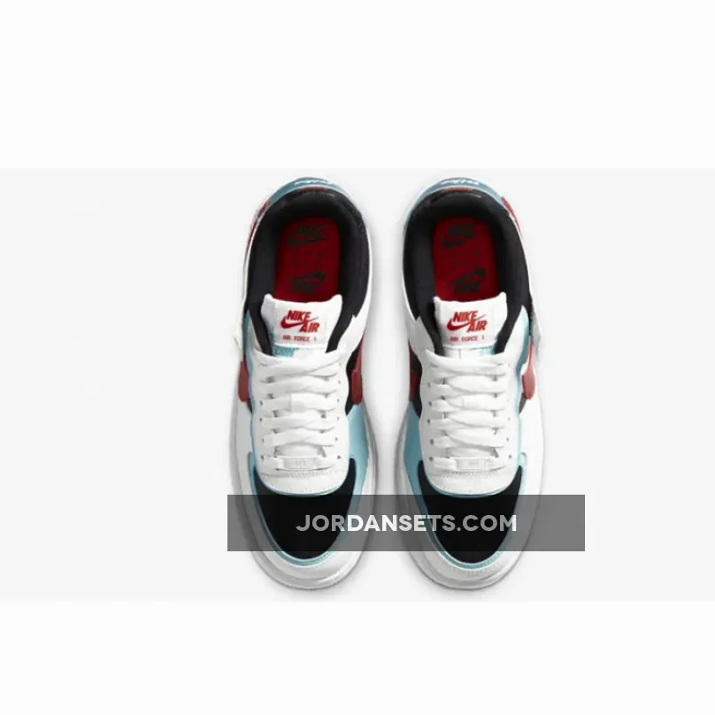 Nike Air Force 1 Shadow White/Bleached Aqua-Black-Chile Red DA4291-100 #nike red black and white