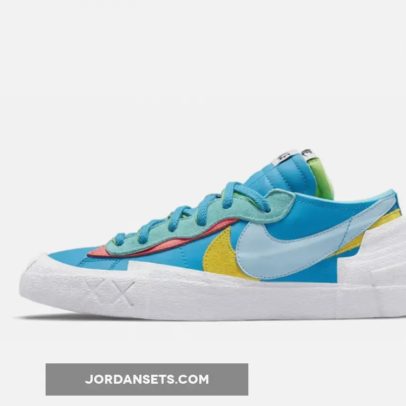Kaws x Sacai x Nike Blazer Low Blue/Light Blue/Pink/Yellow - kaws nike