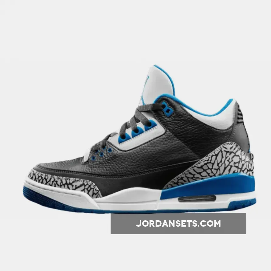 Air Jordan 3 Retro 'Sport Blue' Black/Wolf Grey - jordan 3 motorsport